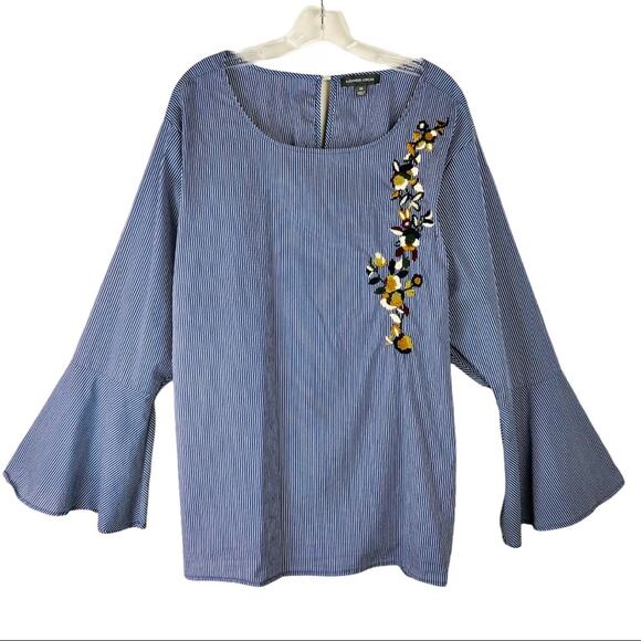 Alexander Jordan blue white striped boho embroidered floral tunic 3X - Picture 1 of 9